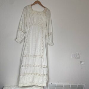 Vintage Womens Emma Domb Ivory Crochet Tiered Maxi Dress Size XS Cottagecore
